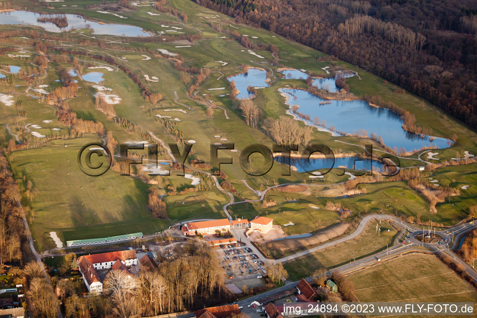 Drone recording of Golf Club Landgut Dreihof SÜW in Essingen in the state Rhineland-Palatinate, Germany