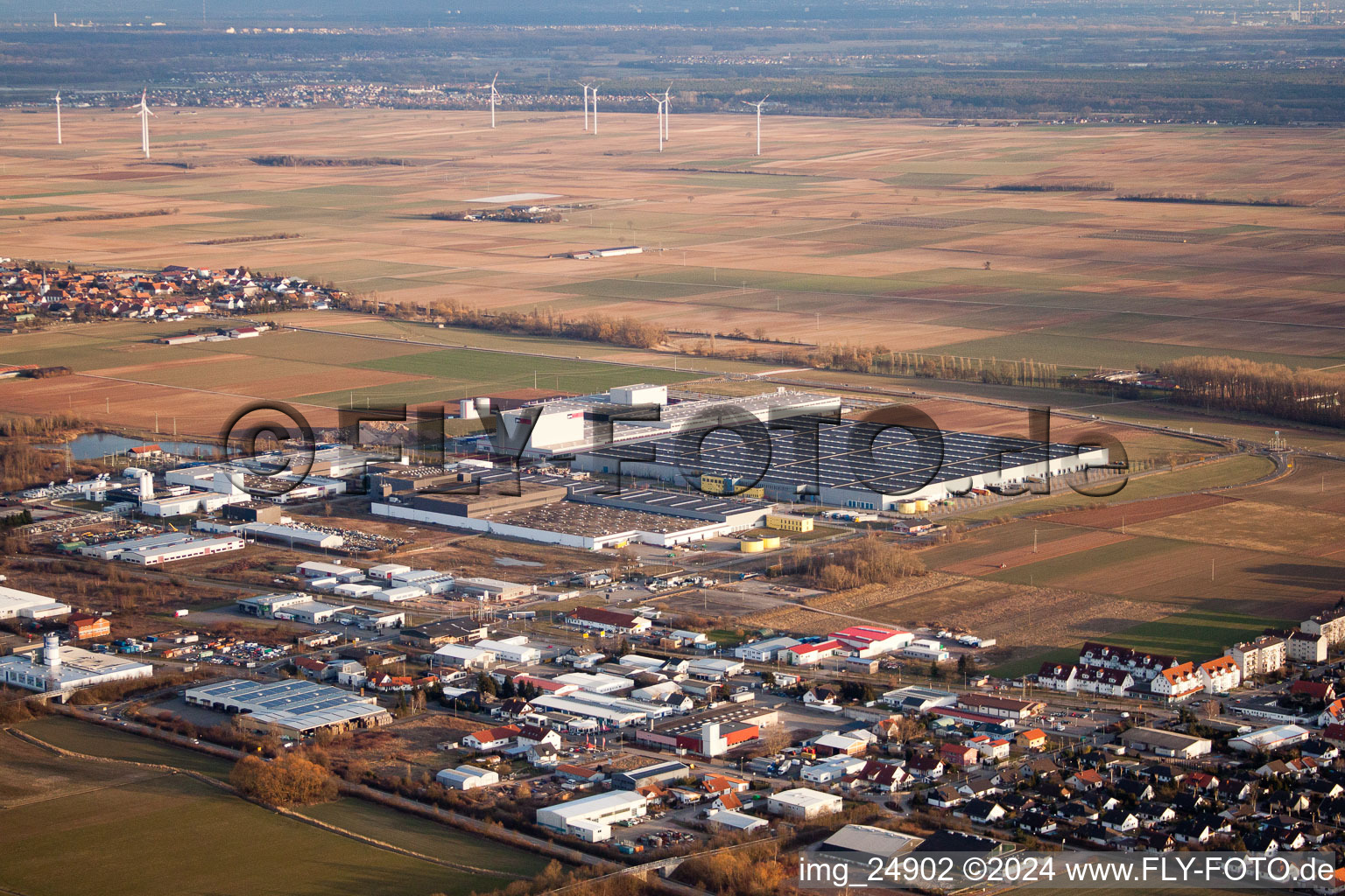 Aerial view of Commercial area O in Offenbach an der Queich in the state Rhineland-Palatinate, Germany