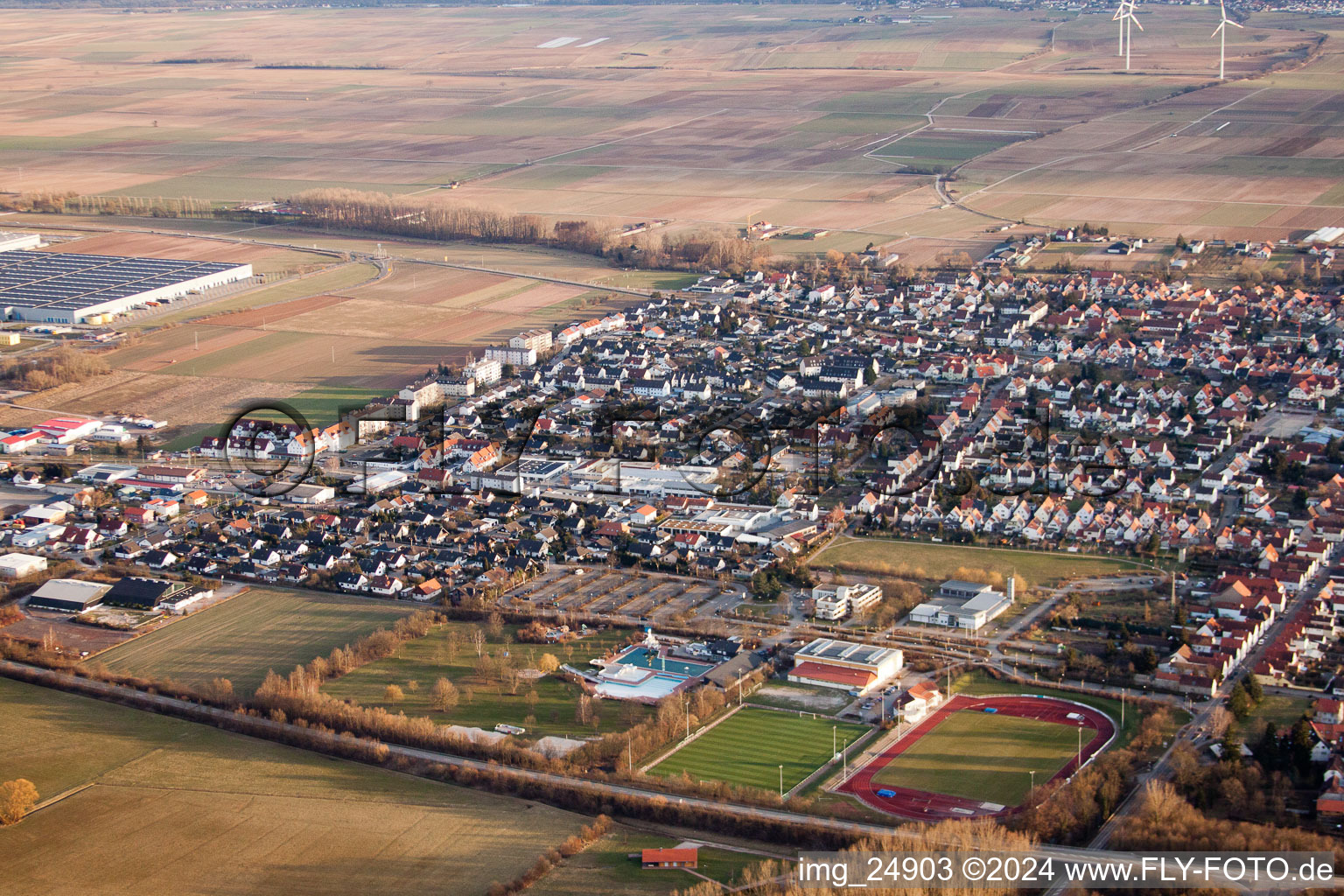 Offenbach an der Queich in the state Rhineland-Palatinate, Germany from the plane