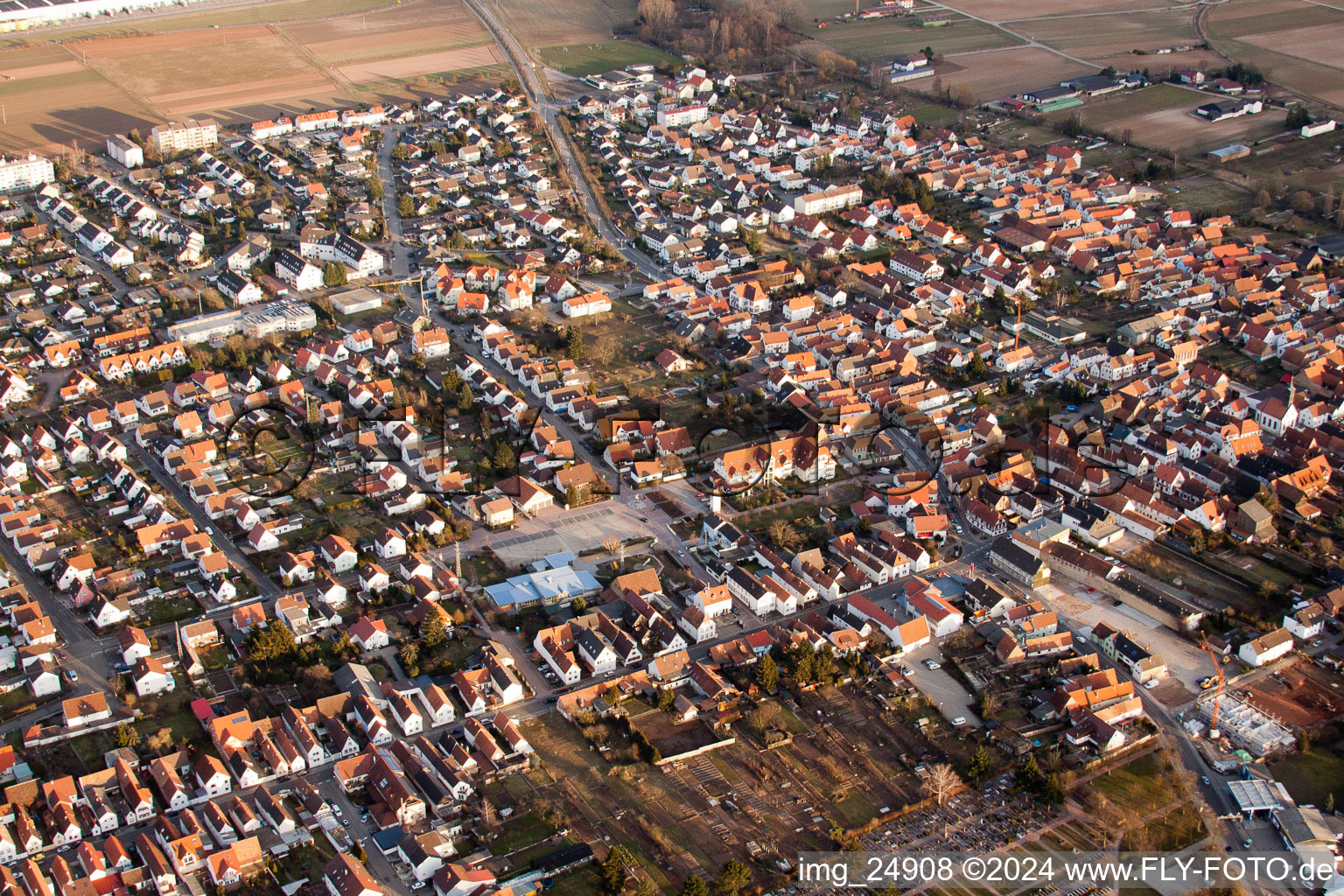 Bird's eye view of Offenbach an der Queich in the state Rhineland-Palatinate, Germany