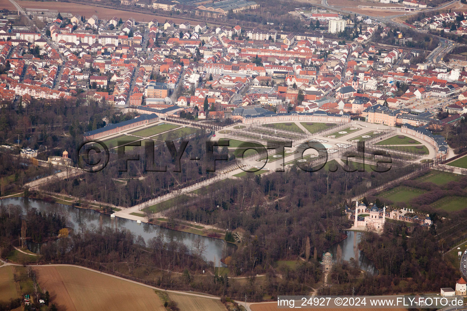 Aerial photograpy of Castle Park in Schwetzingen in the state Baden-Wuerttemberg, Germany