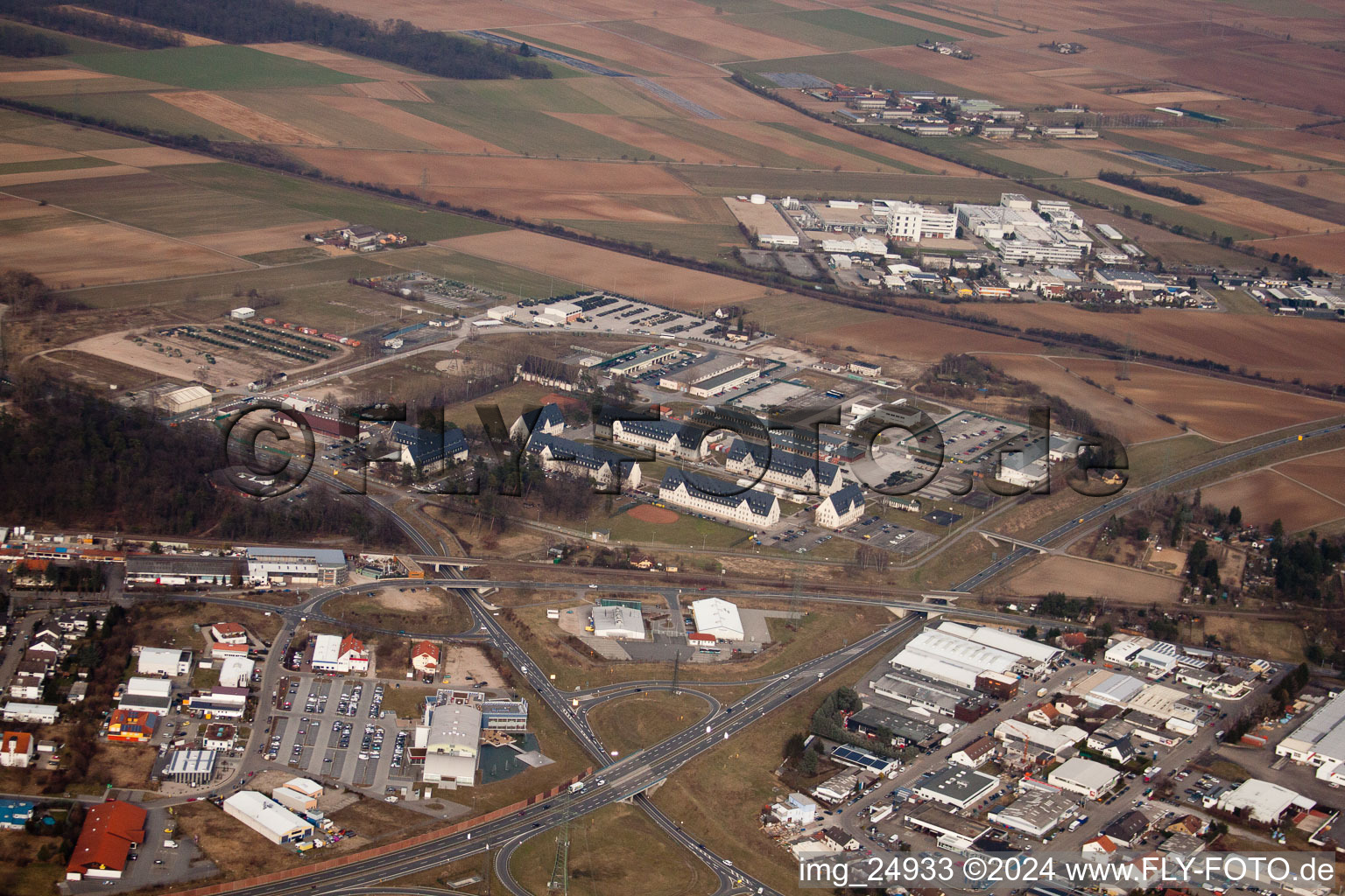 Aerial view of US barracks in Schwetzingen in the state Baden-Wuerttemberg, Germany