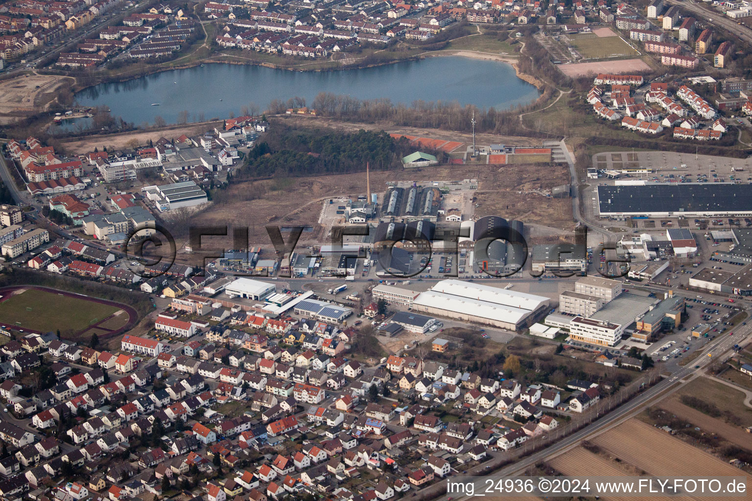 Industrial estate and company settlement Schuette-Lanz-Park in the district Rheinau in Bruehl in the state Baden-Wurttemberg out of the air