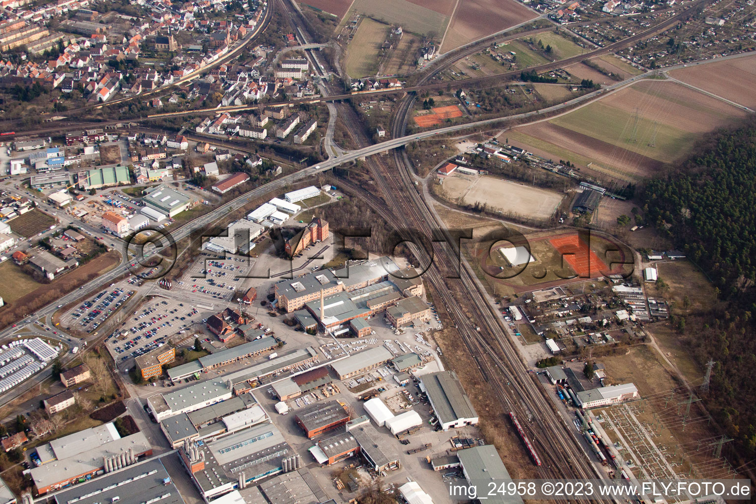 Aerial view of Friedrichsfeld in the district Rheinau in Mannheim in the state Baden-Wuerttemberg, Germany