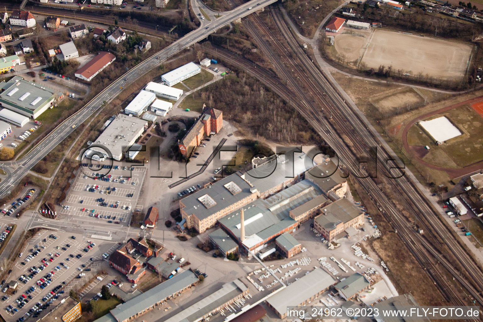Aerial photograpy of District Friedrichsfeld in Mannheim in the state Baden-Wuerttemberg, Germany