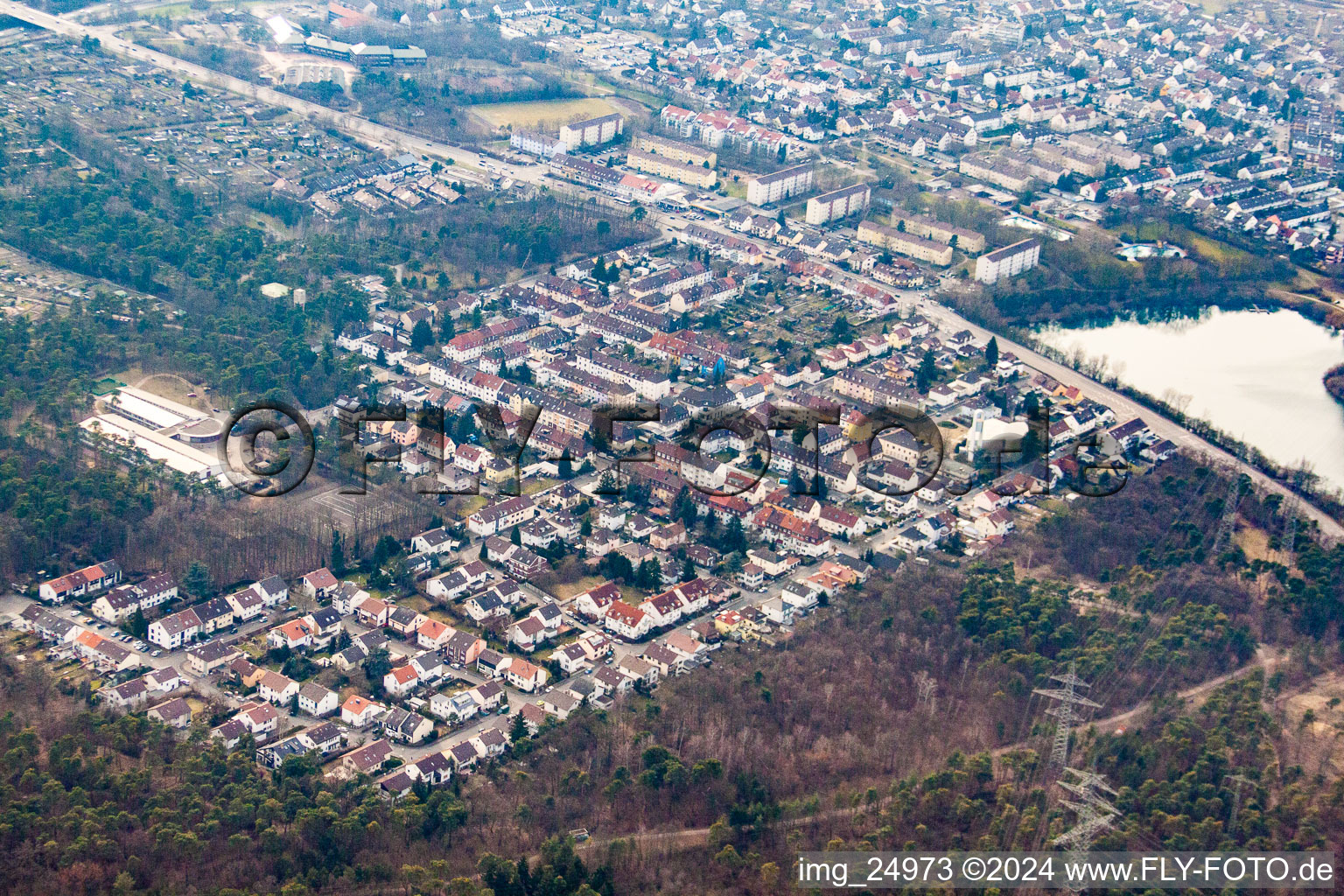 District Rheinau in Mannheim in the state Baden-Wuerttemberg, Germany seen from a drone