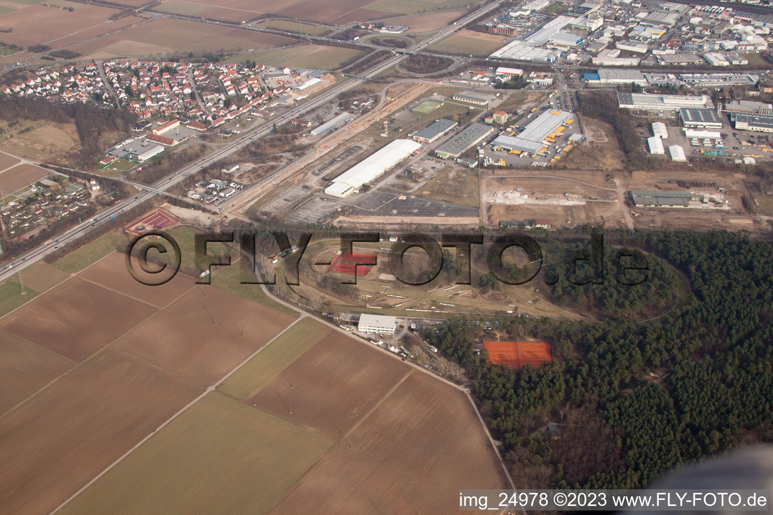 Aerial view of Forest racing track of the Badischer Rennverein in the district Seckenheim in Mannheim in the state Baden-Wuerttemberg, Germany