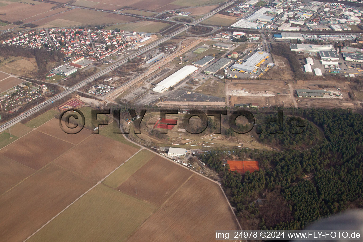 Aerial view of Forest race track of the Baden Racing Club in the district Seckenheim in Mannheim in the state Baden-Wuerttemberg, Germany