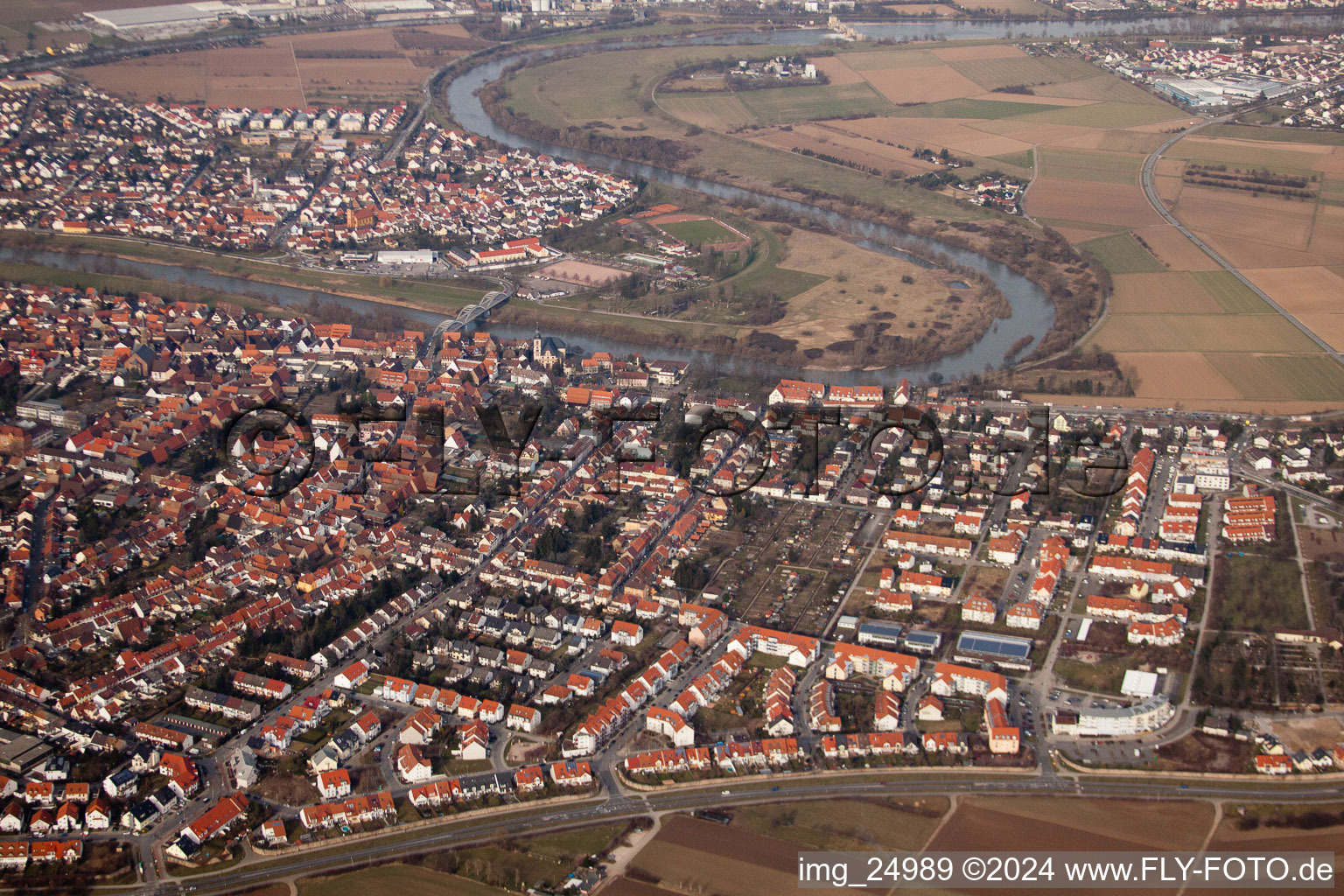 Aerial view of District Seckenheim in Mannheim in the state Baden-Wuerttemberg, Germany