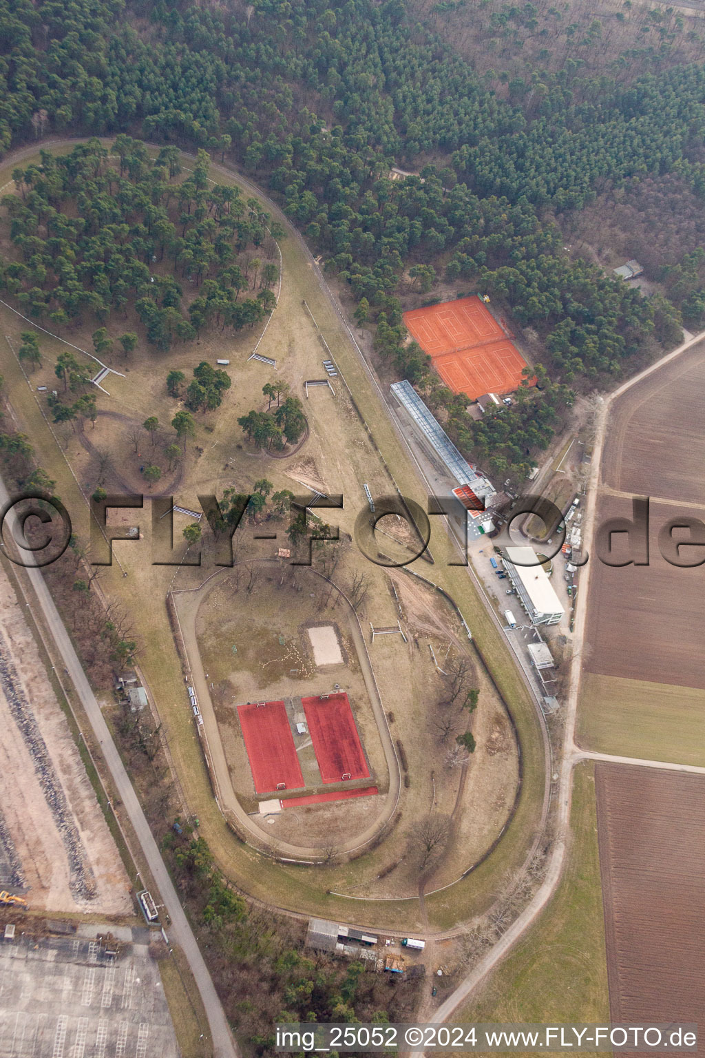 Forest race track of the Baden Racing Club in the district Seckenheim in Mannheim in the state Baden-Wuerttemberg, Germany out of the air