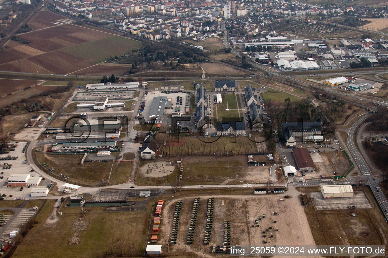 Aerial photograpy of US barracks in Schwetzingen in the state Baden-Wuerttemberg, Germany