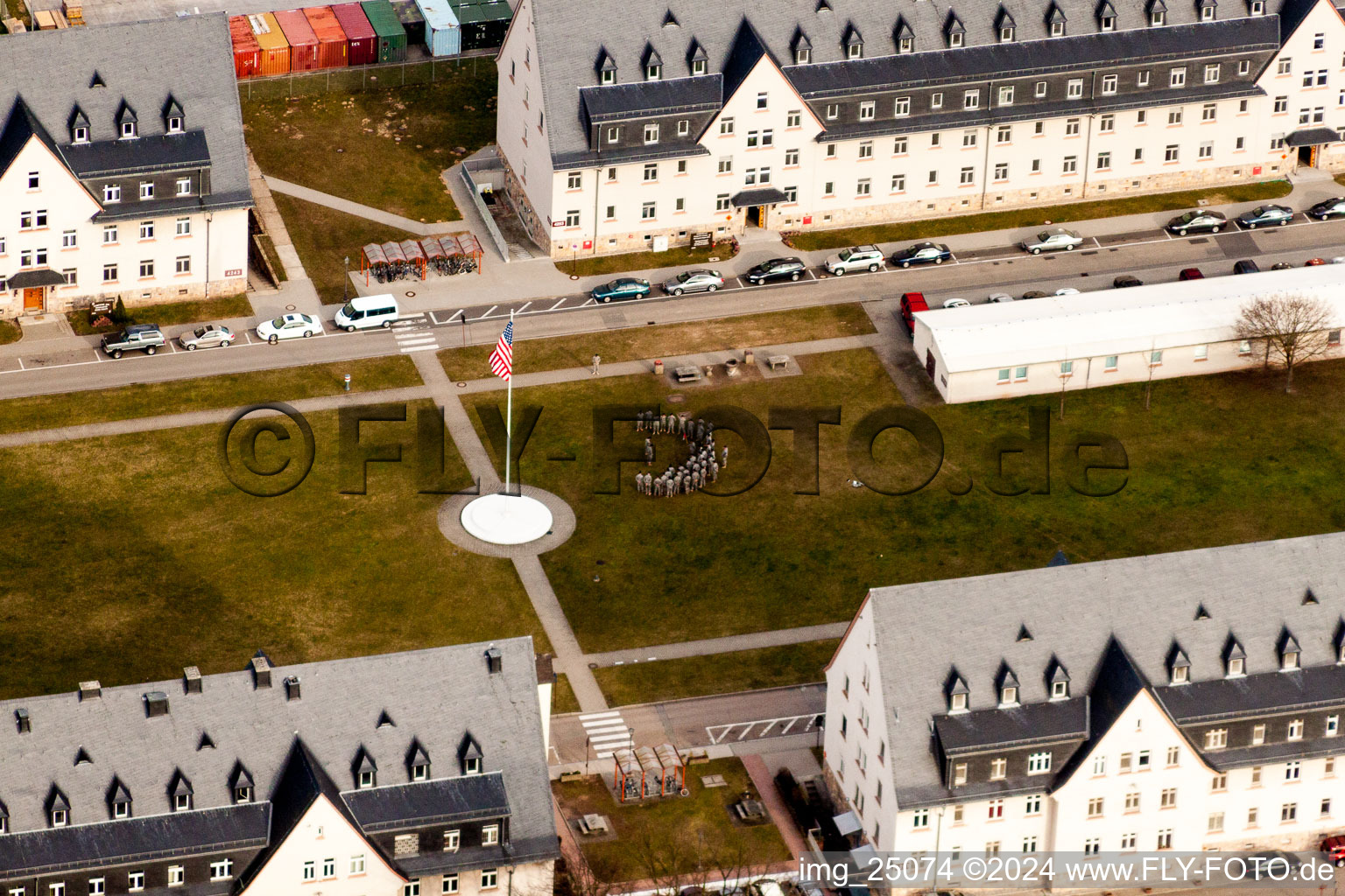 US barracks in Schwetzingen in the state Baden-Wuerttemberg, Germany seen from above