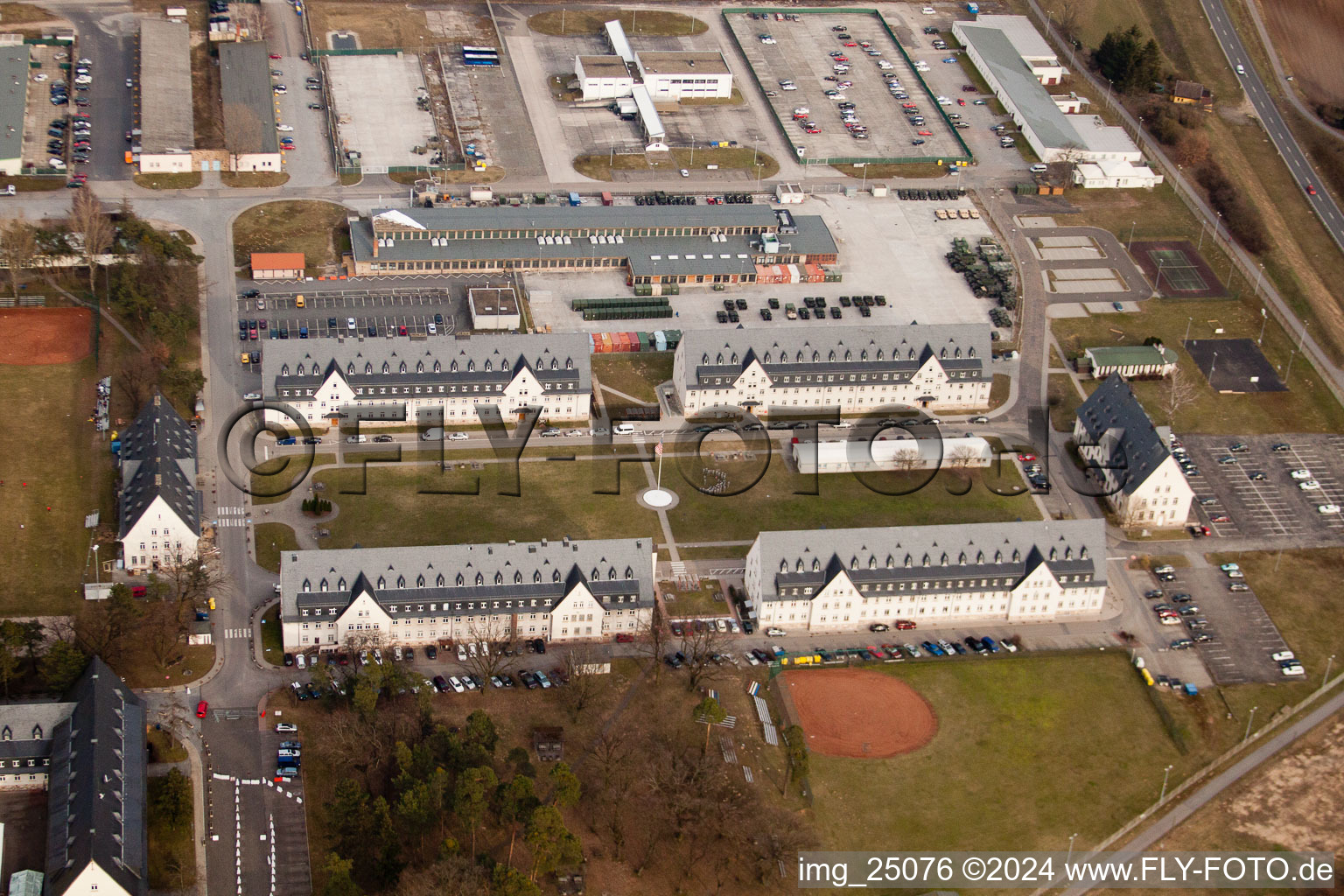 US barracks in Schwetzingen in the state Baden-Wuerttemberg, Germany from the plane