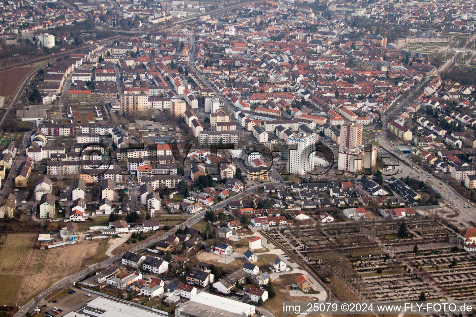 Schwetzingen in the state Baden-Wuerttemberg, Germany from the plane