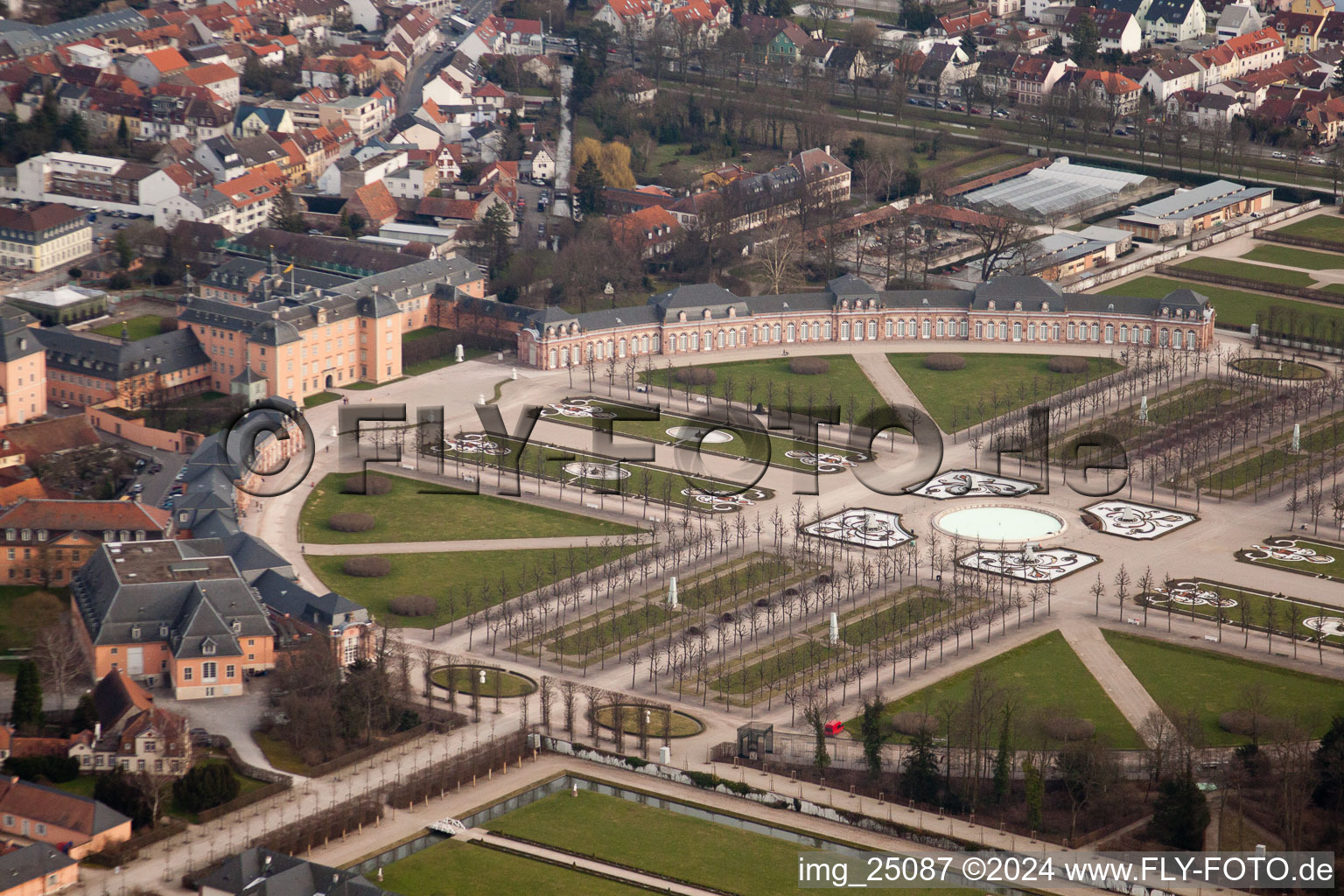 Aerial view of Schwetzingen Palace Park in Schwetzingen in the state Baden-Wuerttemberg, Germany