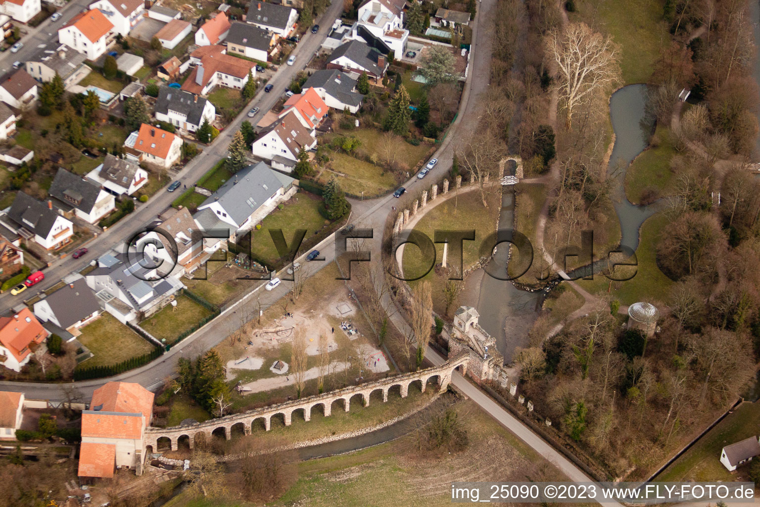 Aerial photograpy of Schwetzingen Castle Park in Schwetzingen in the state Baden-Wuerttemberg, Germany