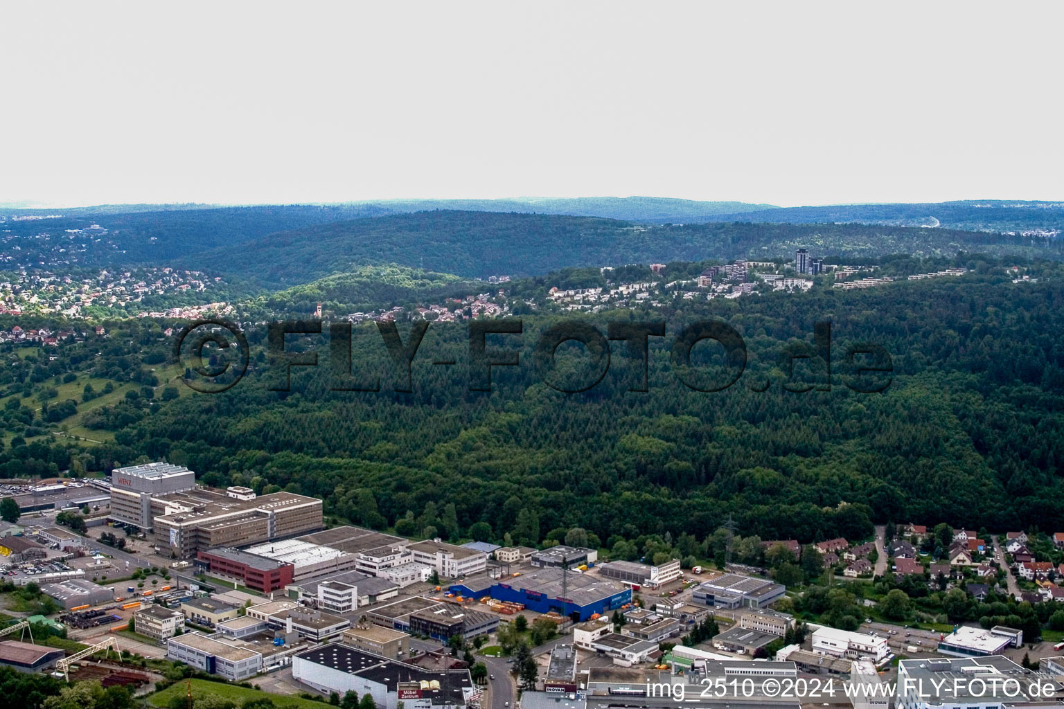 Industrial area from the north in the district Brötzingen in Pforzheim in the state Baden-Wuerttemberg, Germany