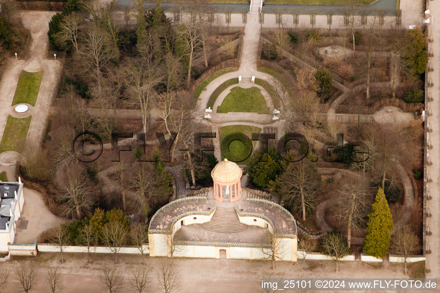 Schwetzingen Palace Park in Schwetzingen in the state Baden-Wuerttemberg, Germany viewn from the air