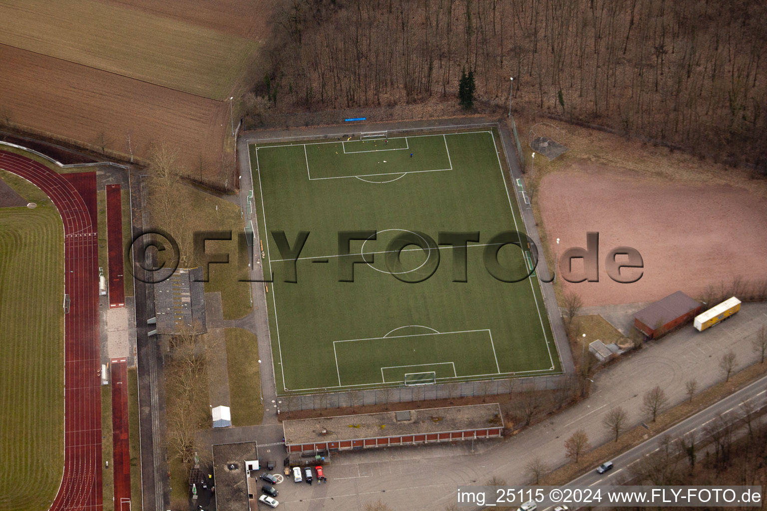 Aerial view of Sports field in Schwetzingen in the state Baden-Wuerttemberg, Germany