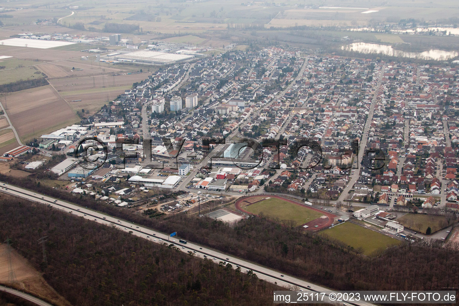 Ketsch in the state Baden-Wuerttemberg, Germany seen from above