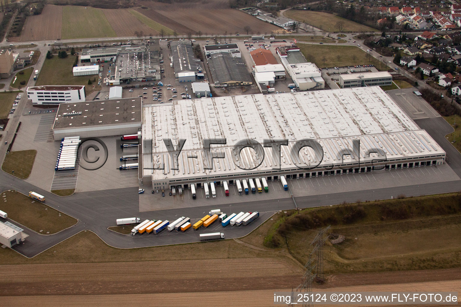 Aerial view of Aldi logistics center in Ketsch in the state Baden-Wuerttemberg, Germany