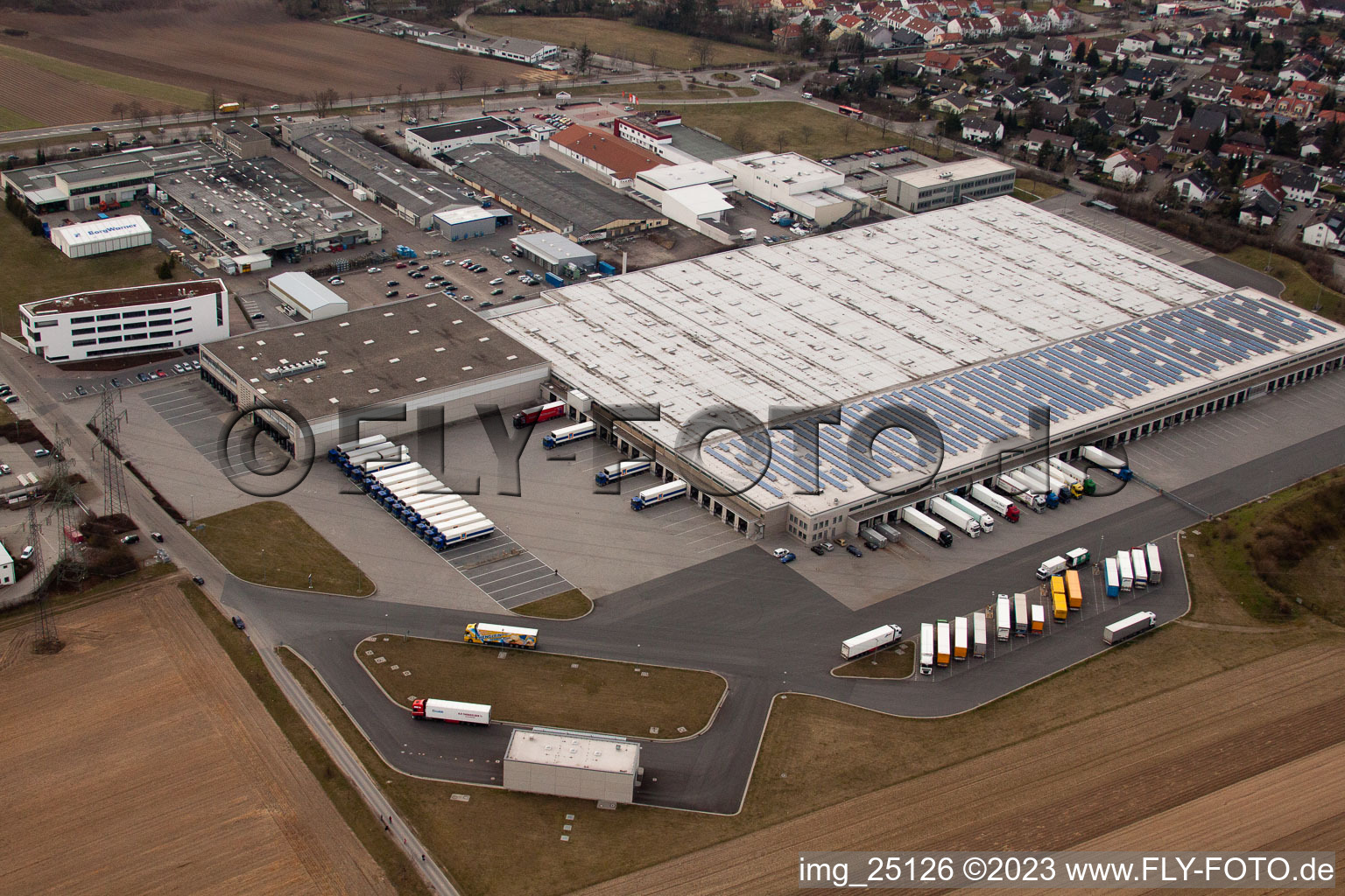 Oblique view of Aldi logistics center in Ketsch in the state Baden-Wuerttemberg, Germany