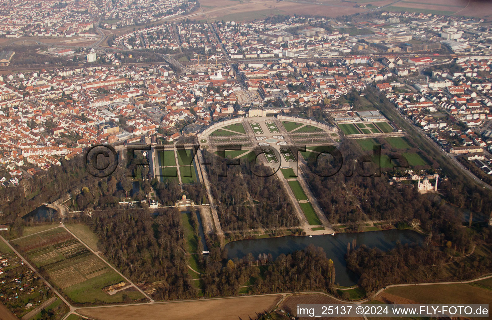 Schwetzingen Castle Park in Schwetzingen in the state Baden-Wuerttemberg, Germany out of the air