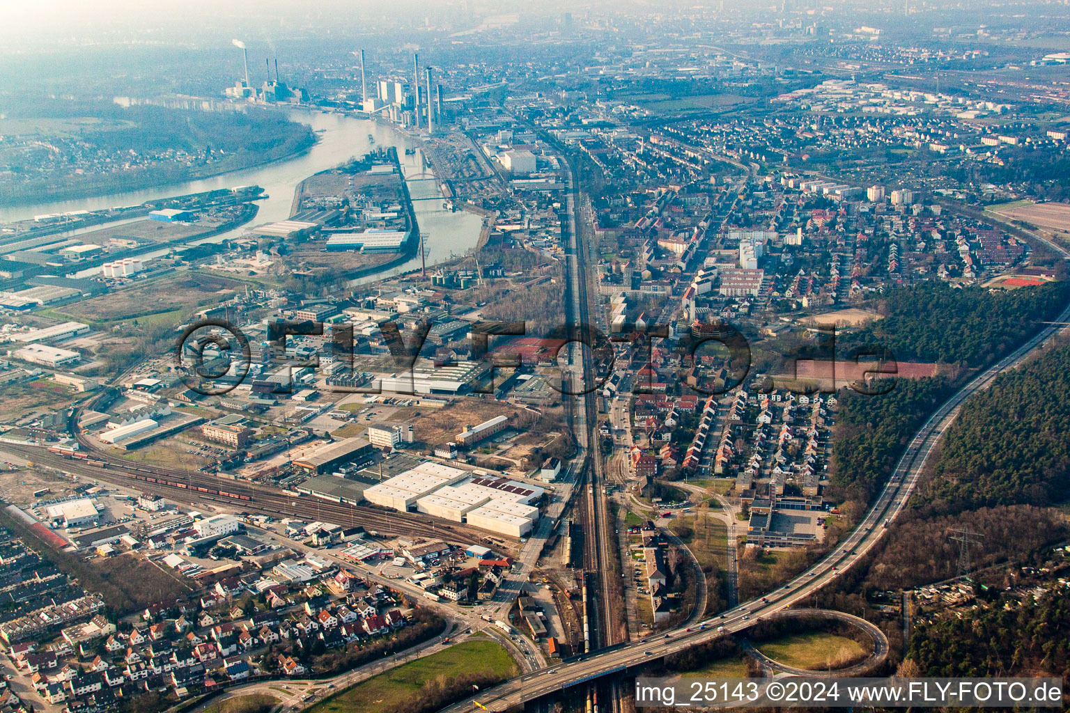 Rheinau Harbour in the district Rheinau in Mannheim in the state Baden-Wuerttemberg, Germany from above