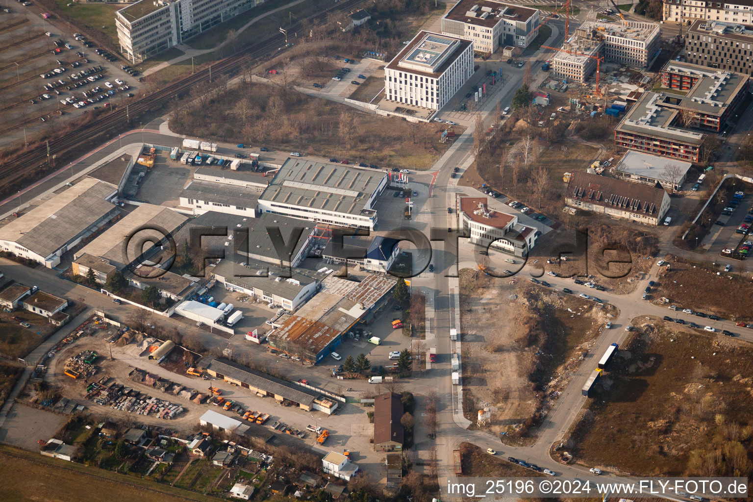 Oblique view of EASTSITE project of BAU Bauträgergesellschaft mbH in the district Neuostheim in Mannheim in the state Baden-Wuerttemberg, Germany