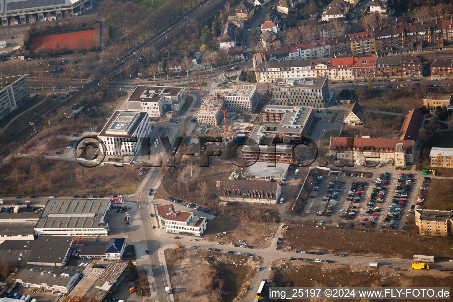 Project EASTSITE of BAU Bauträgergesellschaft mbH in the district Neuostheim in Mannheim in the state Baden-Wuerttemberg, Germany from above