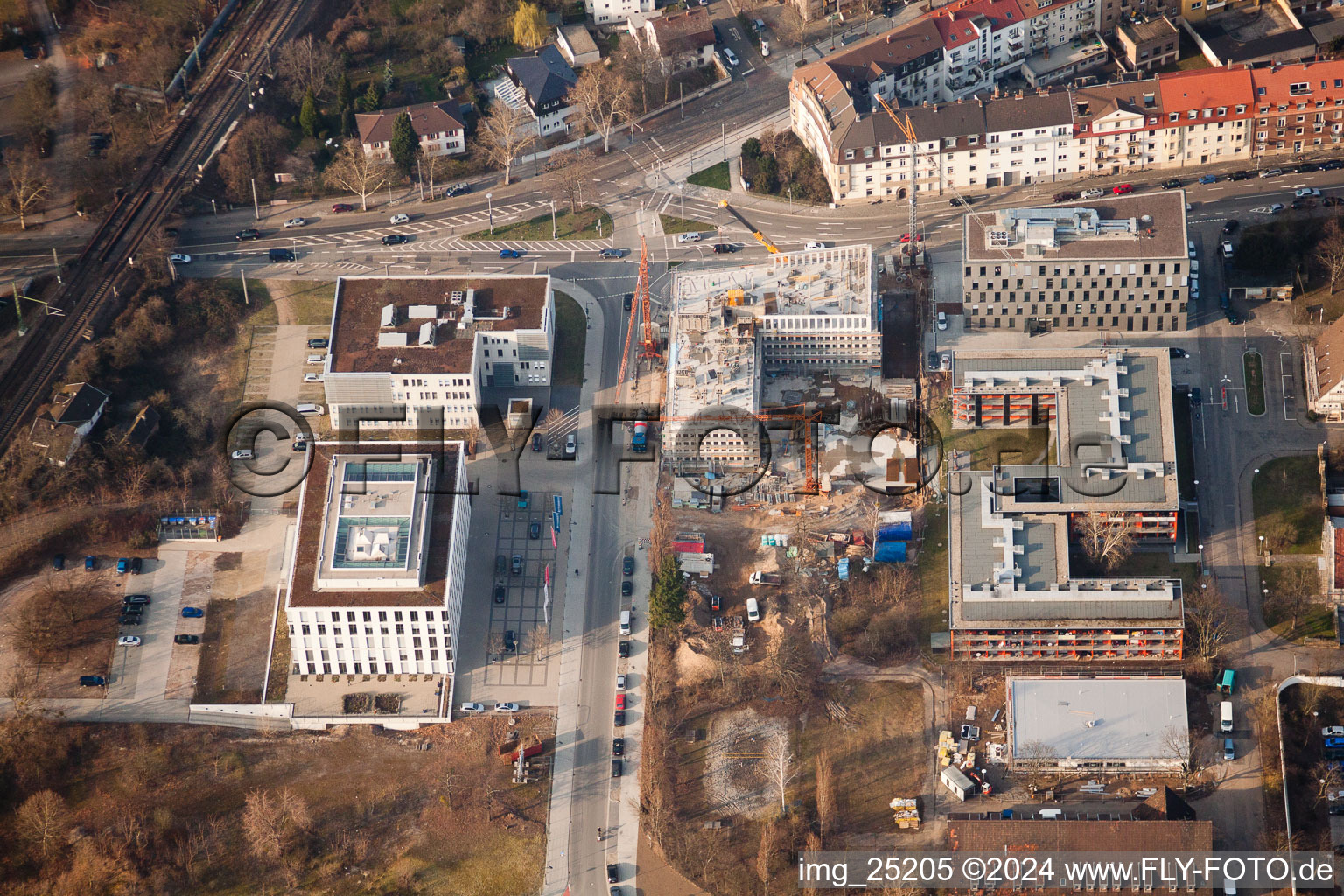 Project EASTSITE of BAU Bauträgergesellschaft mbH in the district Neuostheim in Mannheim in the state Baden-Wuerttemberg, Germany from the plane