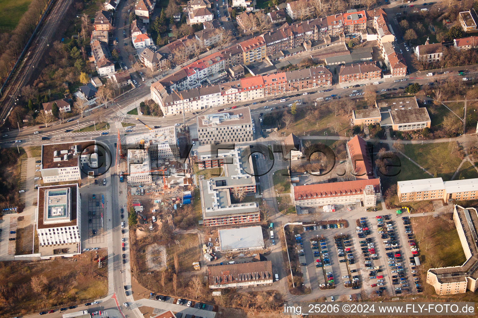 Bird's eye view of Project EASTSITE of BAU Bauträgergesellschaft mbH in the district Neuostheim in Mannheim in the state Baden-Wuerttemberg, Germany