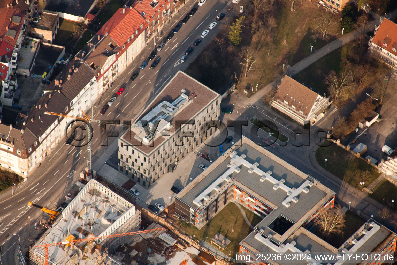 Oblique view of Seckenheimer Landstr in the district Neuostheim in Mannheim in the state Baden-Wuerttemberg, Germany