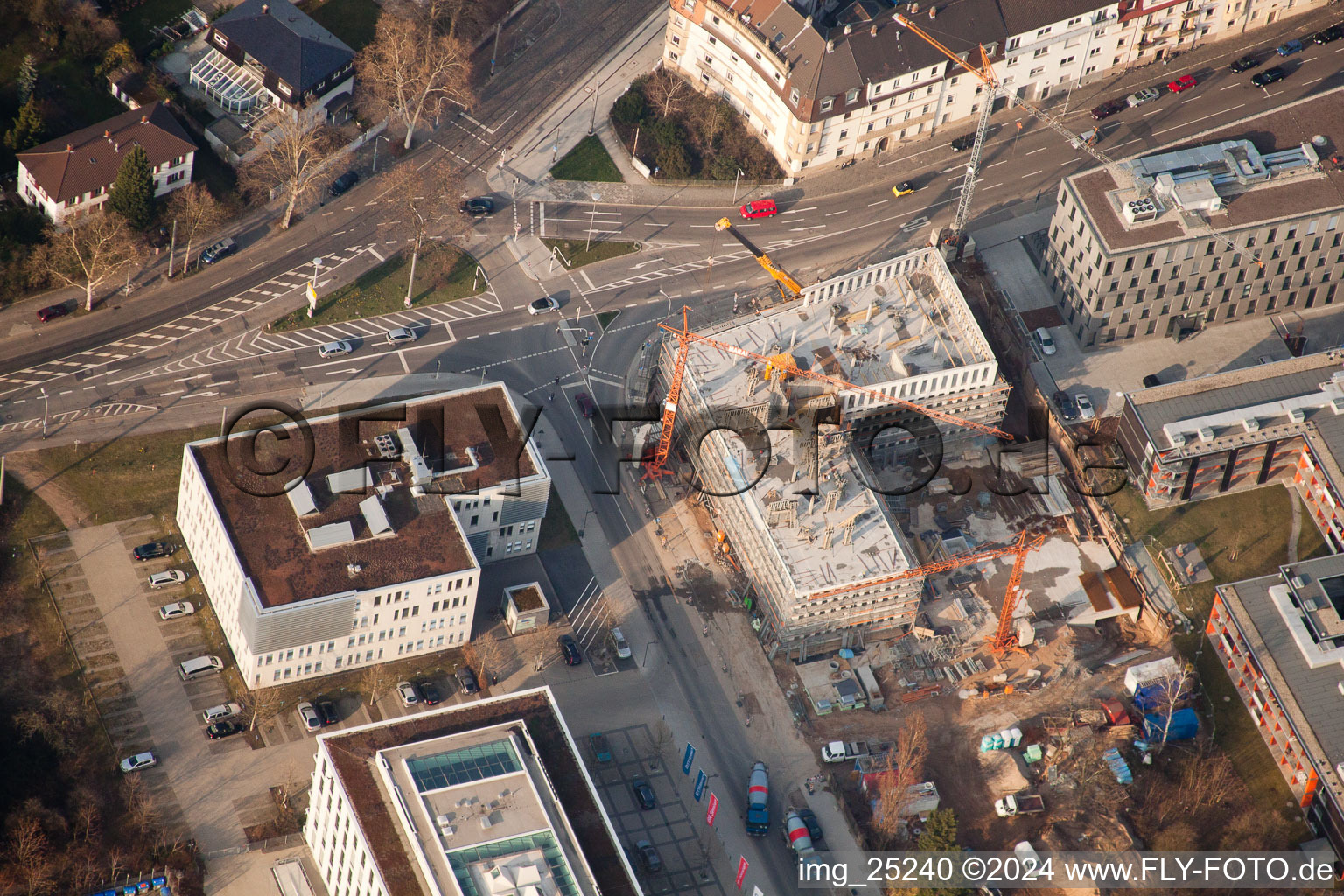 Aerial photograpy of EASTSITE project of BAU Bauträgergesellschaft mbH in the district Neuostheim in Mannheim in the state Baden-Wuerttemberg, Germany