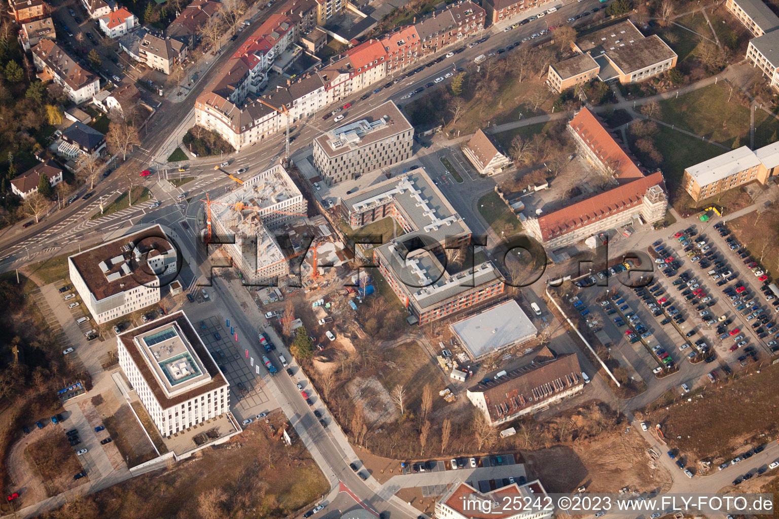 Aerial photograpy of Konrad Zuse Ring in the district Neuostheim in Mannheim in the state Baden-Wuerttemberg, Germany