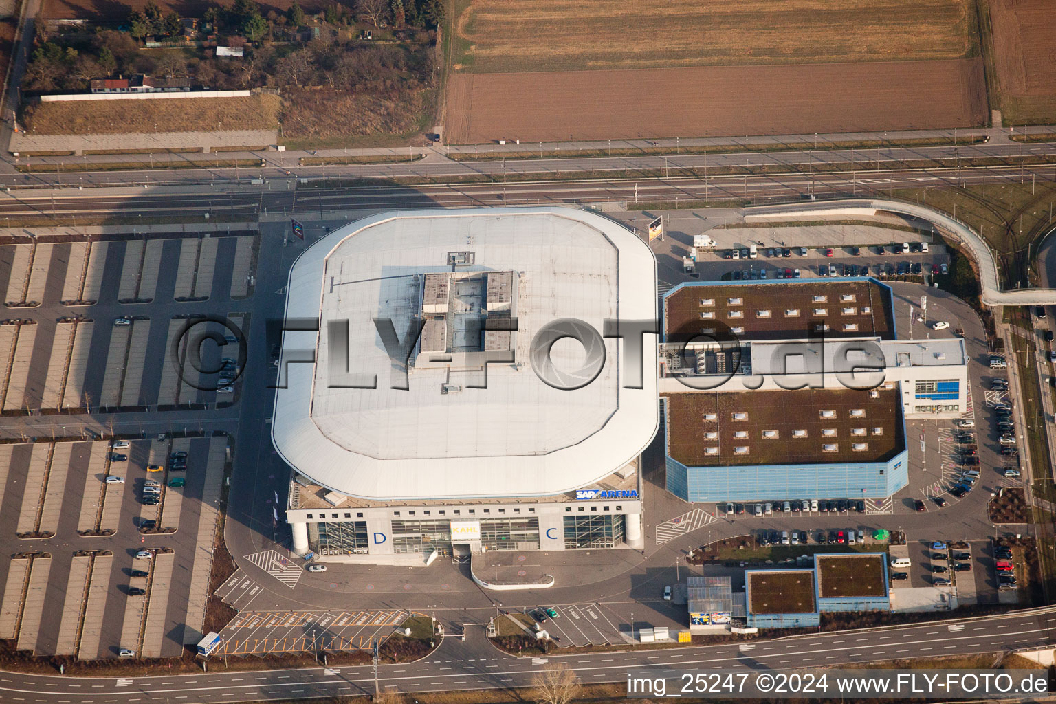 SAP Arena in the district Hochstätt in Mannheim in the state Baden-Wuerttemberg, Germany from above