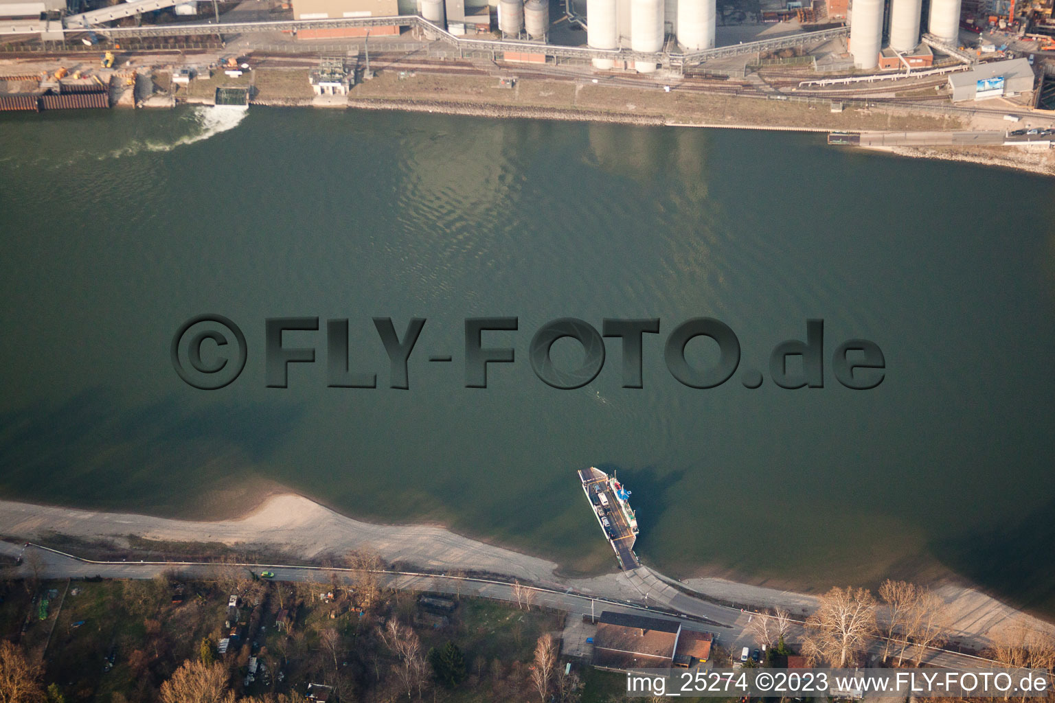 On the Rhine, Rhine ferry to Neckarau in Altrip in the state Rhineland-Palatinate, Germany