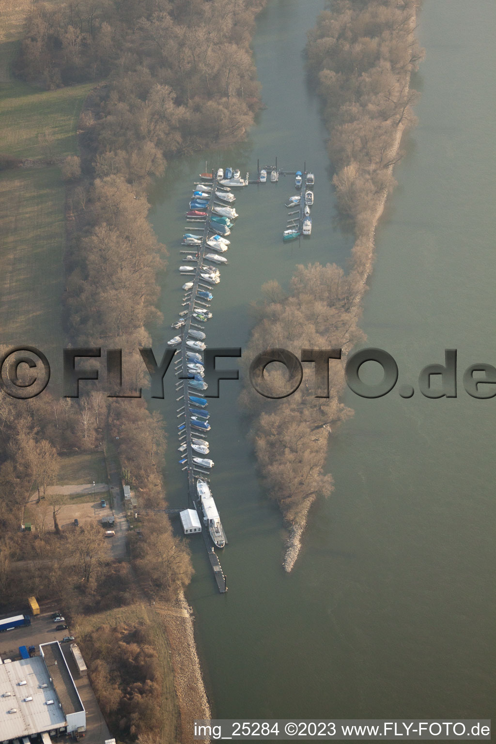 Motorboat harbor in the district Rheinau in Mannheim in the state Baden-Wuerttemberg, Germany
