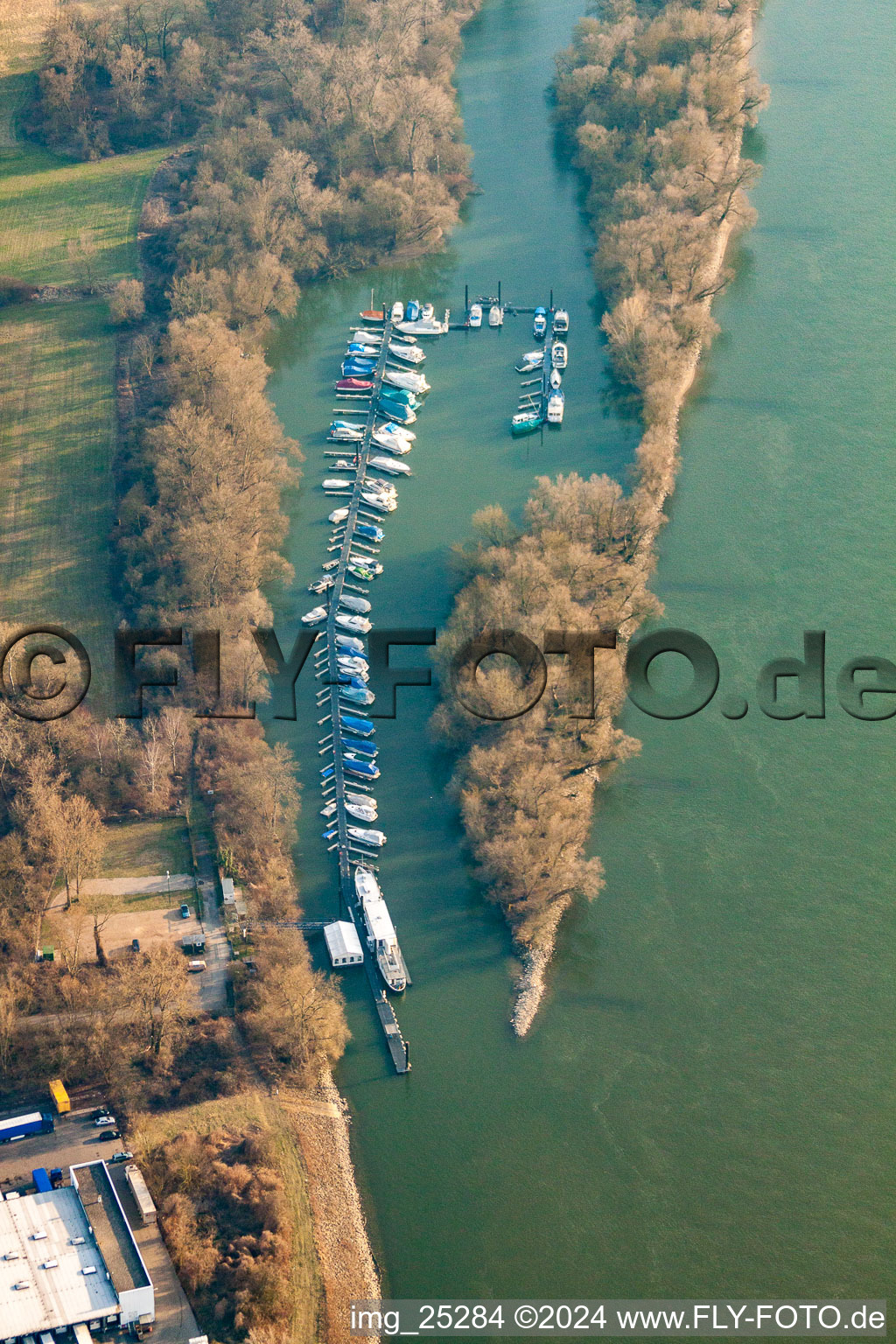 Motorboat harbor in the district Rheinau in Mannheim in the state Baden-Wuerttemberg, Germany