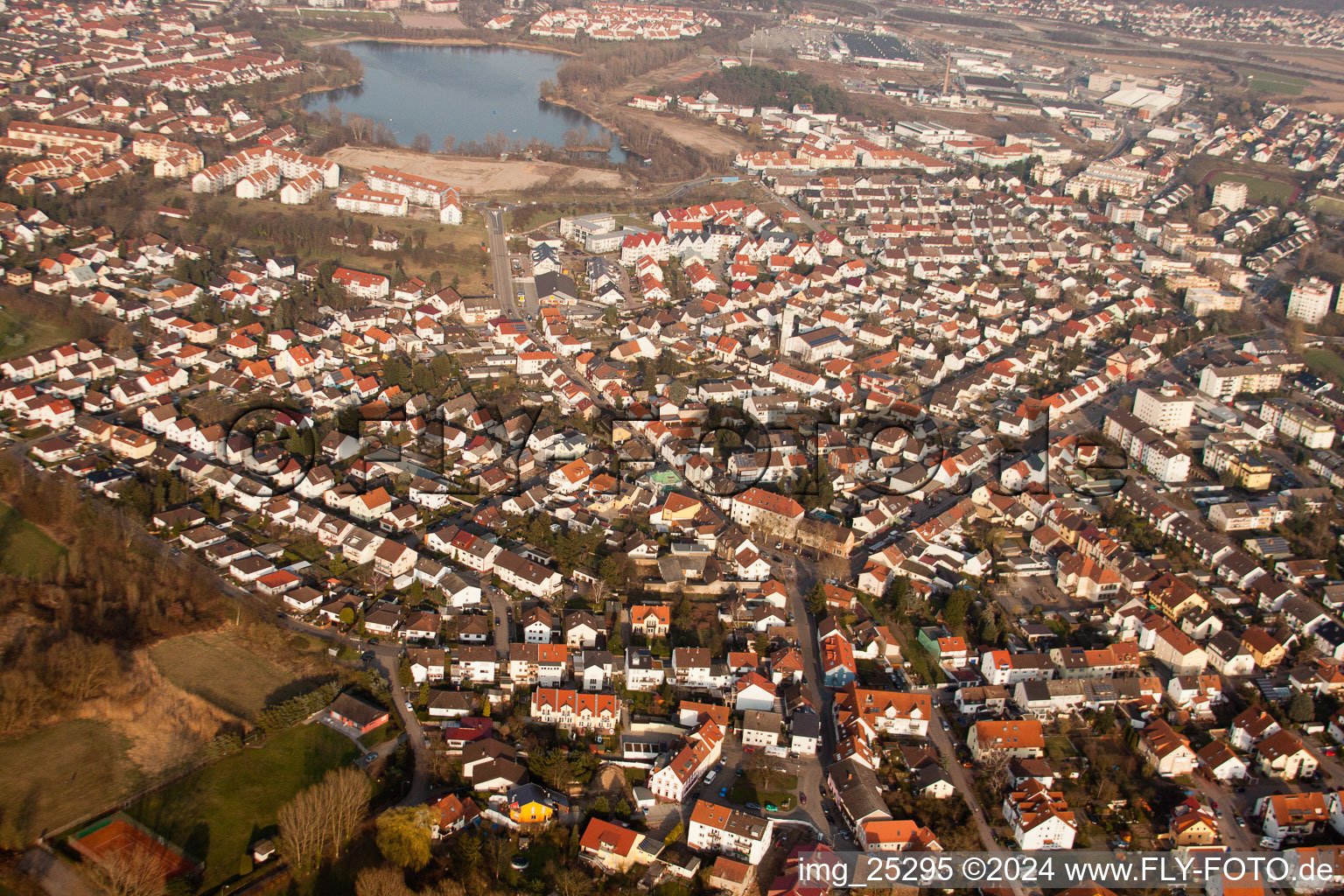 Oblique view of District Rohrhof in Brühl in the state Baden-Wuerttemberg, Germany