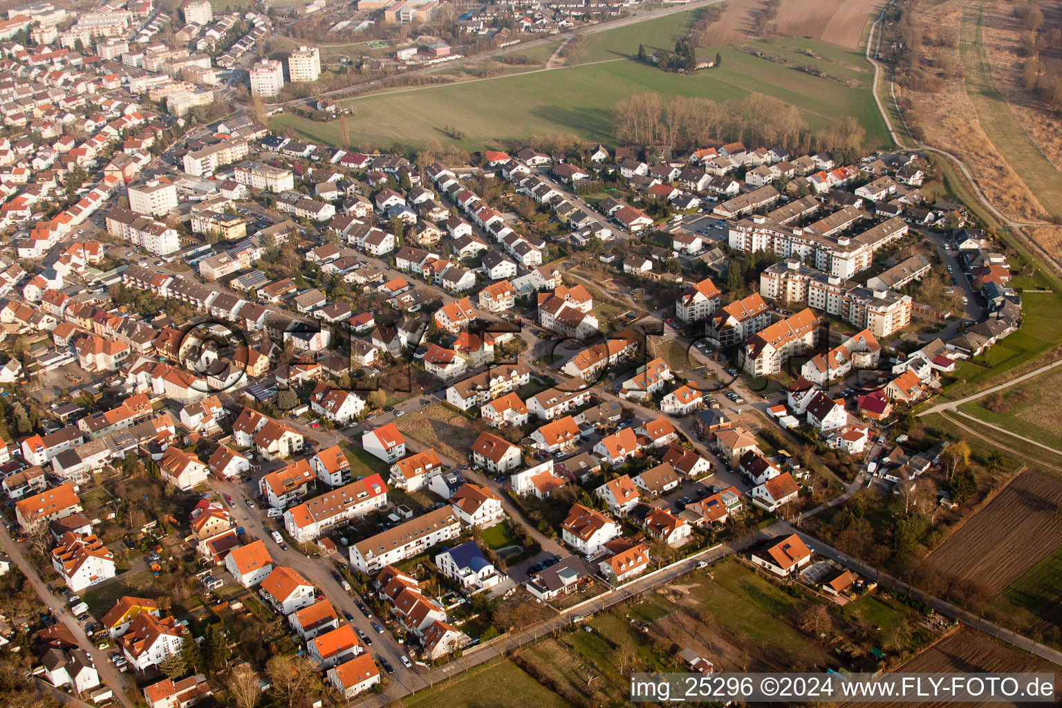 District Rohrhof in Brühl in the state Baden-Wuerttemberg, Germany from above