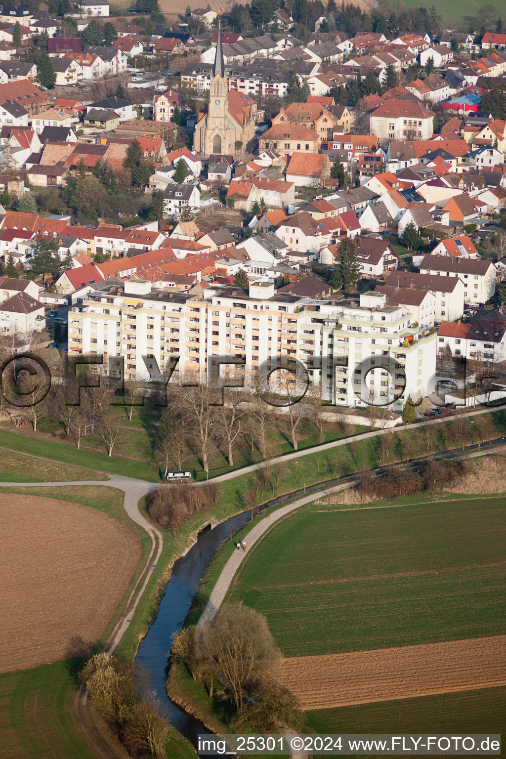 Town View of the streets and houses of the residential areas in the district Rheinau in Bruehl in the state Baden-Wurttemberg