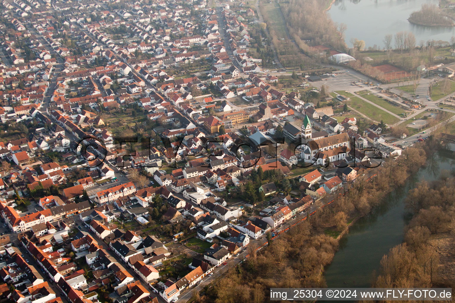 Bird's eye view of Ketsch in the state Baden-Wuerttemberg, Germany