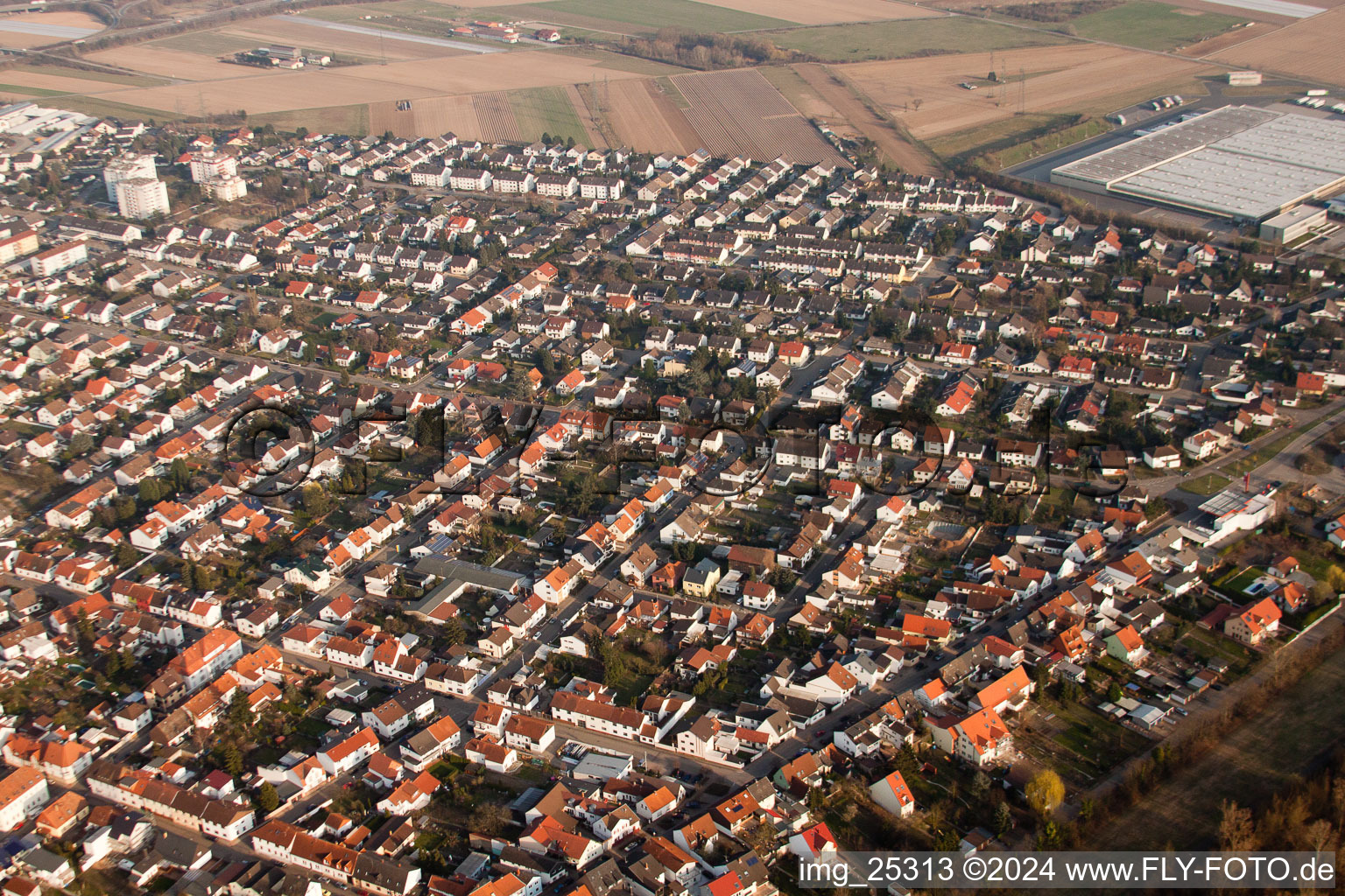 Drone image of Ketsch in the state Baden-Wuerttemberg, Germany