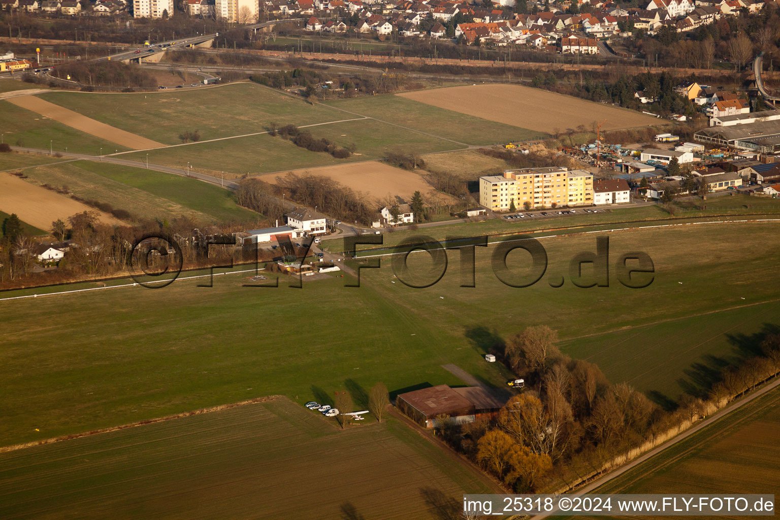 Aerial photograpy of Airport in Hockenheim in the state Baden-Wuerttemberg, Germany