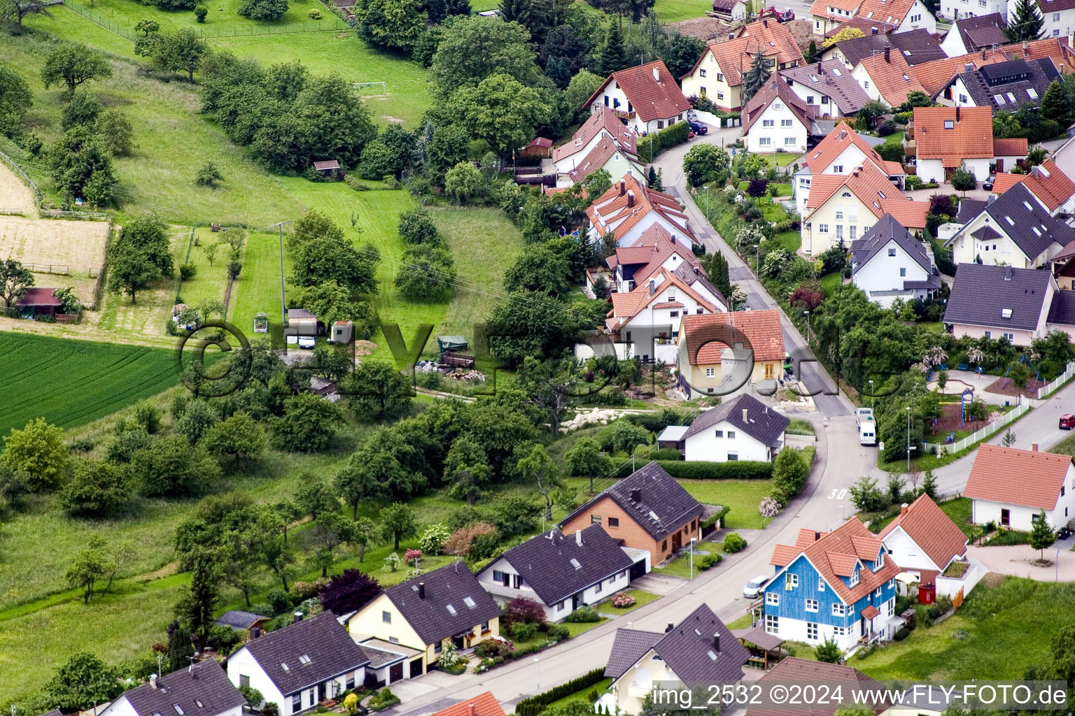 Bird's eye view of District Obernhausen in Birkenfeld in the state Baden-Wuerttemberg, Germany