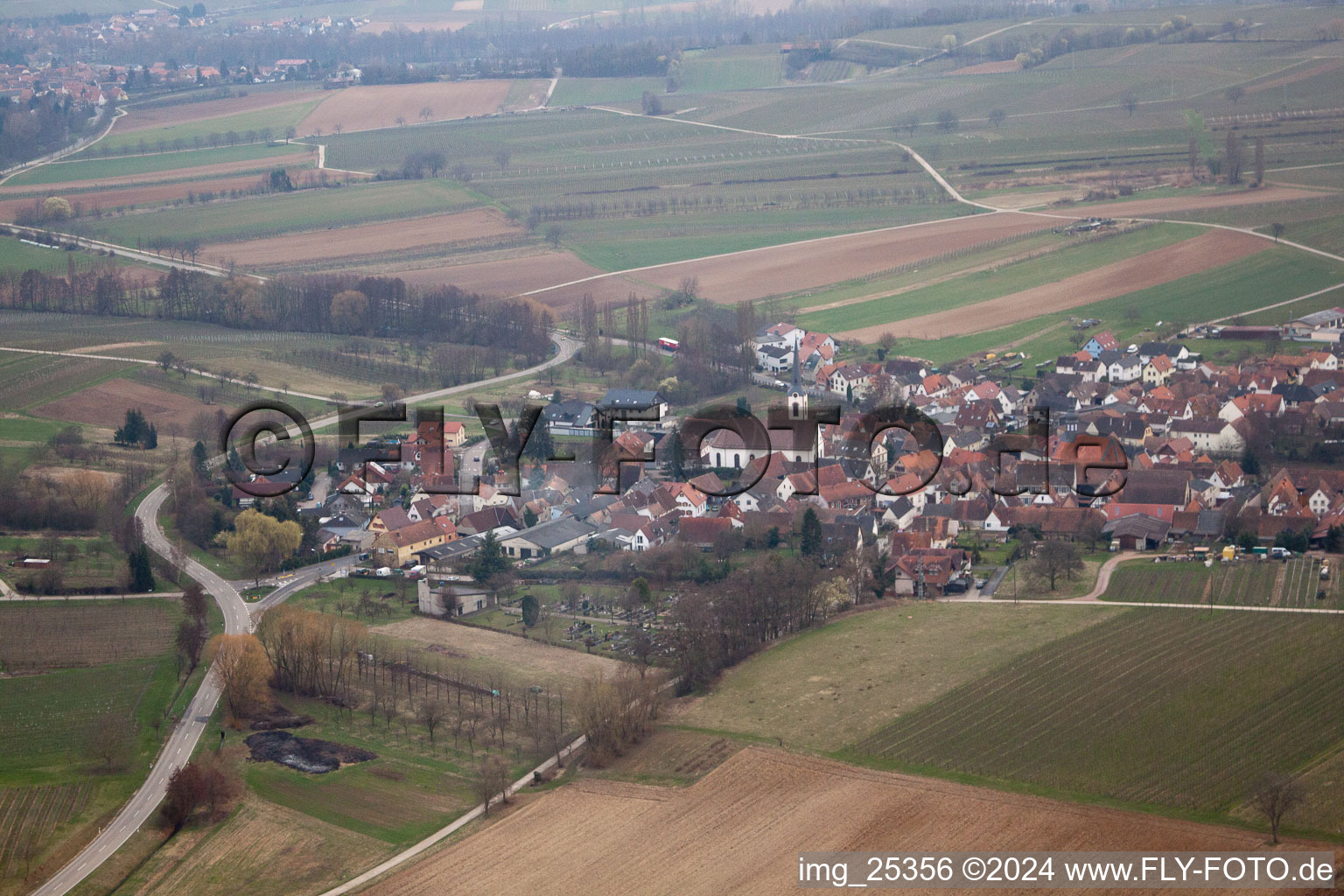 At the Ahlmühle, German Wine Gate eG in Ilbesheim bei Landau in der Pfalz in the state Rhineland-Palatinate, Germany seen from above