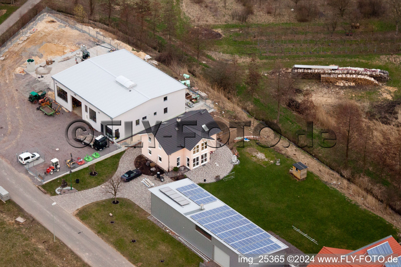 At the Ahlmühle, German Wine Gate eG in Ilbesheim bei Landau in der Pfalz in the state Rhineland-Palatinate, Germany from the drone perspective