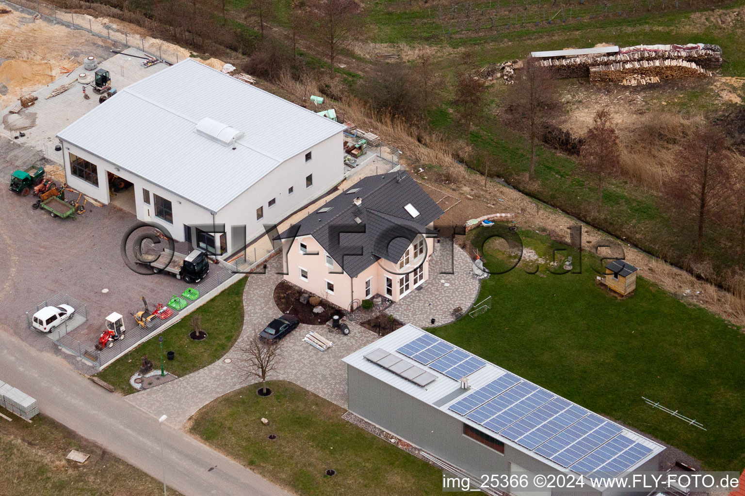 At the Ahlmühle, German Wine Gate eG in Ilbesheim bei Landau in der Pfalz in the state Rhineland-Palatinate, Germany from a drone