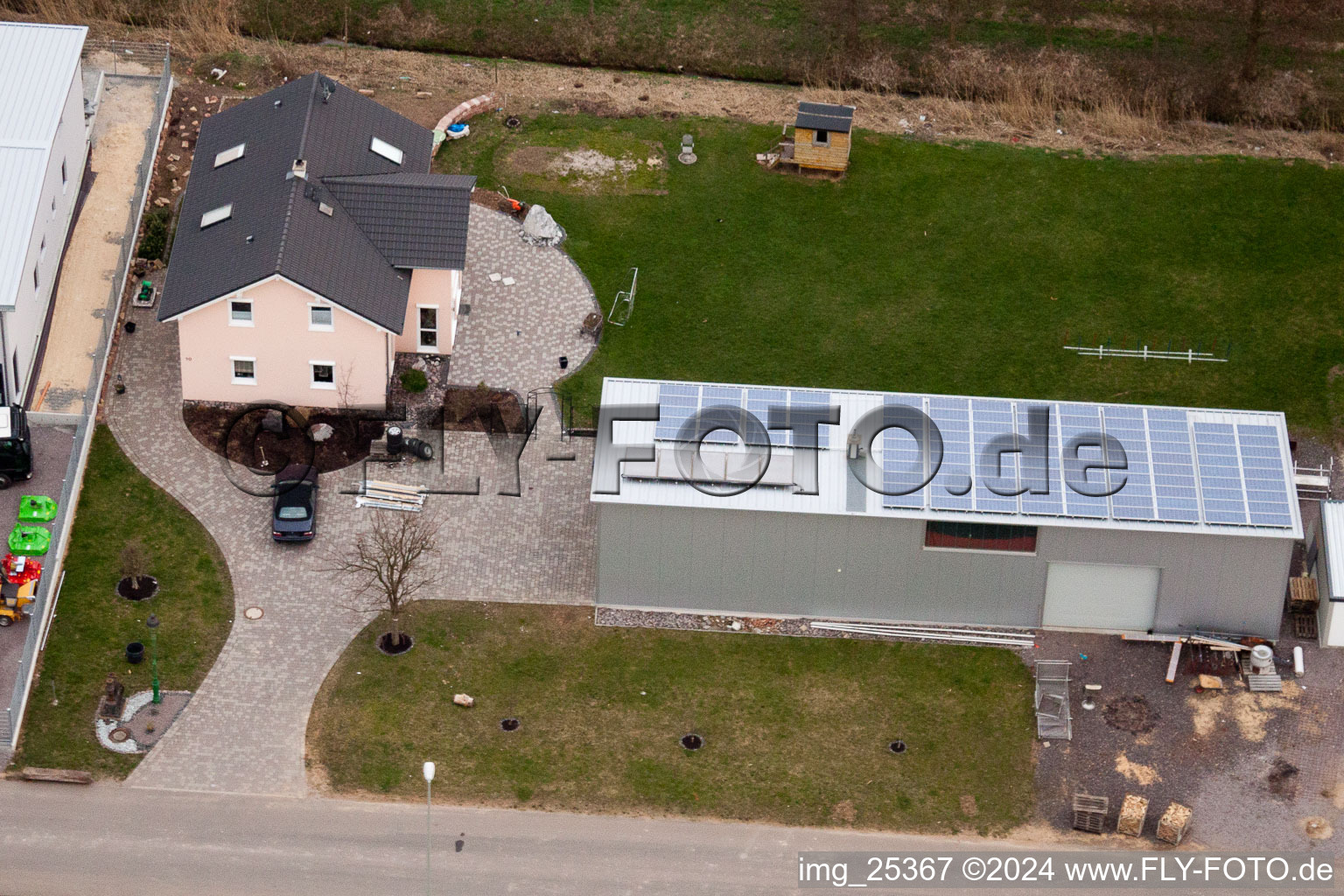 At the Ahlmühle, German Wine Gate eG in Ilbesheim bei Landau in der Pfalz in the state Rhineland-Palatinate, Germany seen from a drone